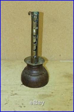 Museum Quality Early 18th C Sheet Brass And Wood Adjustable Spiral Candle Holder