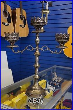 Magnificent 24 Antique Church Gothic Candlestick SILVER / BRASS Candle Holder