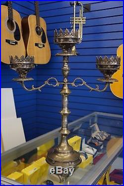 Magnificent 24 Antique Church Gothic Candlestick SILVER / BRASS Candle Holder