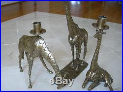 Maitland Smith Set of Three Antique Cast Brass Giraffe Taper Candle Holders