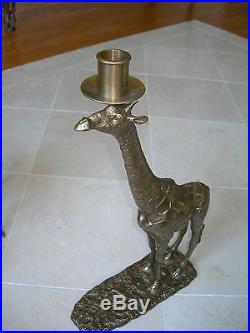 Maitland Smith Set of Three Antique Cast Brass Giraffe Taper Candle Holders