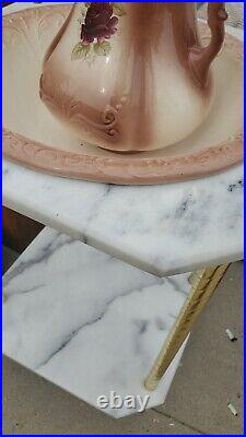 Marble Wash Basin Stand with Mirror, Candle Holders, antique bowl and pitcher