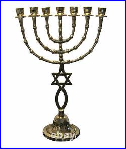 Messianic Menorah 16 Inch Height 7 Branches Brass Menorah Candle Holder