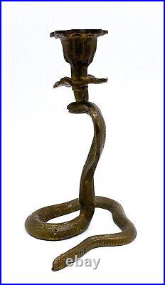 Mid 20th Century Vintage Brass Cobra Snake Candle Holder