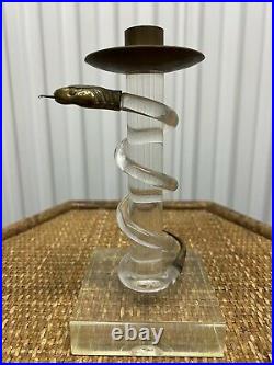 Mid Century Alessandro Albrizzi Lucite & Brass Serpant Form Candlestick 8 h