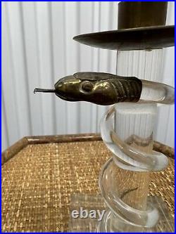 Mid Century Alessandro Albrizzi Lucite & Brass Serpant Form Candlestick 8 h