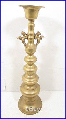 Mid-Century Brass Foo Dogs Candle Holder Large Excellent Vintage Condition