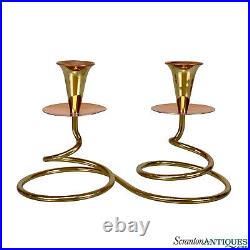 Mid-Century Brass Twisted Spring Stem Double Candlestick Holder