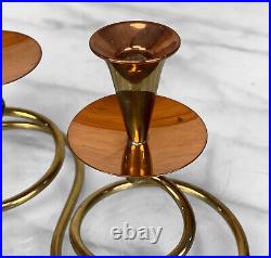 Mid-Century Brass Twisted Spring Stem Double Candlestick Holder