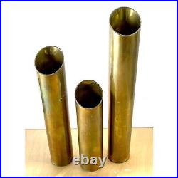 Mid Century Cylinder Brass Candle Holders Set of Three