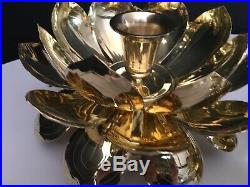 Mid Century Feldman Co. Pair Solid Brass Lotus Design Pedestal Candle Holders XL