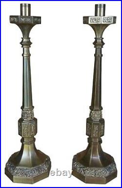 Mid Century Heavy Brass Octagonal Acanthus Altar Candlesticks Candle Holders 18