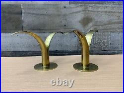 Mid Century Modern Brass Lily Candlestick Holders Pair of Ystad-Metall Swedish