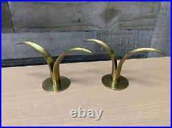 Mid Century Modern Brass Lily Candlestick Holders Pair of Ystad-Metall Swedish