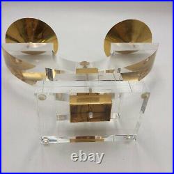 Mid Century Modern Lucite Brass Candle Holder'70s 2 Arm Hollywood regency MCM