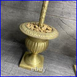 Mid Century Modern Solid Brass Palm Tree Candlestick Pair MCM Tropical Decor