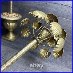 Mid Century Modern Solid Brass Palm Tree Candlestick Pair MCM Tropical Decor