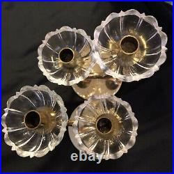 Mid Century Sweden YSTAD METALL Brass & Clear Cut Crystal Candle Holder Tulips