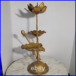 Mid Century Tall Brutalist Brass Lotus Candleholder 14 inch