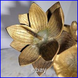 Mid Century Tall Brutalist Brass Lotus Candleholder 14 inch