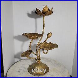 Mid Century Tall Brutalist Brass Lotus Candleholder 14 inch