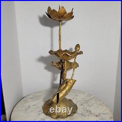 Mid Century Tall Brutalist Brass Lotus Candleholder 14 inch