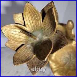 Mid Century Tall Brutalist Brass Lotus Candleholder 14 inch