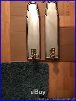 Mid Century Vintage Chapman Brass Frame Mirrored Candleholder Wall Sconce