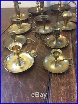 Mixed Lot 21 Brass Chamber Handle Taper Candlestick Holders Patina Reception