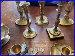 Mixed Lot of 11 Vtg Brass Candlesticks Candle holders Wedding Holiday Christmas