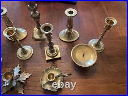 Mixed Lot of 11 Vtg Brass Candlesticks Candle holders Wedding Holiday Christmas