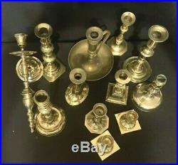 Mixed Lot of 12 Brass Candlestick Candle Holders Various Heights Patina