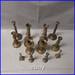 Mixed Lot of 12 Vintage Brass Candle Holders Candlesticks Heavy Patina & Shiny