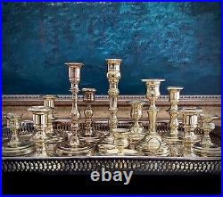 Mixed Lot of 12 Vintage Solid Brass Candle Holders Candlesticks Shiny Baldwin VM