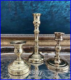 Mixed Lot of 12 Vintage Solid Brass Candle Holders Candlesticks Shiny Baldwin VM