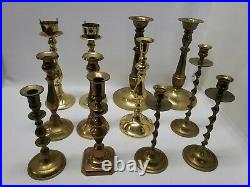 Mixed Lot of 12 Vintage Tall Heavy Brass Candle Holders Candlesticks 9+