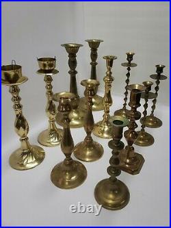Mixed Lot of 12 Vintage Tall Heavy Brass Candle Holders Candlesticks 9+