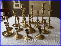 Mixed Lot of 15 Vintage Brass Candleholders Candlesticks Shiny Weddings