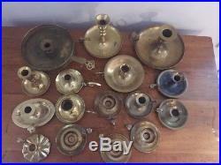 Mixed Lot of 15 Vintage Solid Brass Chamber Handle Candlesticks Patina Weddings