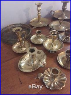 Mixed Lot of 15 Vintage Solid Brass Chamber Handle Candlesticks Patina Weddings