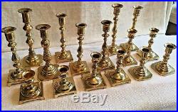 Mixed Lot of 16 Vintage Brass Candle Holders Candlesticks Shiny- Weddings