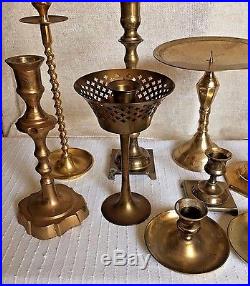 Mixed Lot of 18 Vintage Brass Candle Holders Candlesticks Patina Weddings