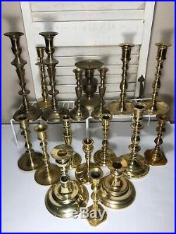 Mixed Lot of 18 Vintage Solid Brass Candle Holders Candlesticks Patina Weddings