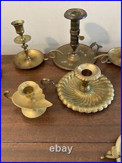 Mixed Lot of 18 Vintage Solid Brass Chamberstick Handle Candlesticks Patina