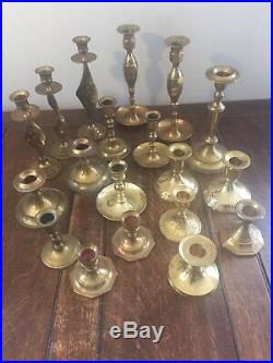 Mixed Lot of 19 Brass Vintage Taper Candlestick Candle Holders Patina Reception