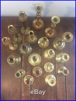 Mixed Lot of 19 Brass Vintage Taper Candlestick Candle Holders Patina Reception