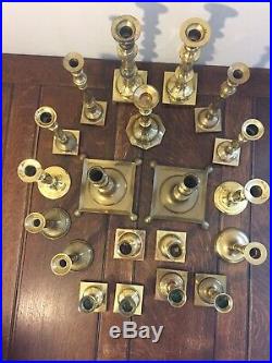 Mixed Lot of 20 Brass Candlestick Candle Holders Shiny Patina Wedding Event
