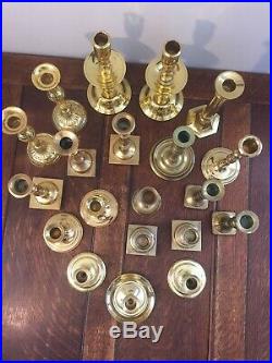 Mixed Lot of 20 Solid Brass Candle Holders Candlesticks Shiny Patina Reception