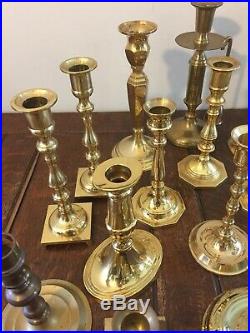 Mixed Lot of 20 Solid Brass Candlestick Candle Holders Patina Wedding Event
