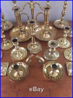 Mixed Lot of 20 Solid Brass Shiny Candle Holders Candlesticks Patina Weddings
